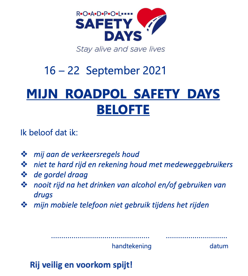 Creëer jij mee aan veilig verkeer voor iedereen? Hou jij je aan de limiet, draag jij je gordel of weersta jij de verleiding van appen achter het stuur? 

Een verandering begint bij jezelf! 

Leg je belofte vast en teken nu! via.nl/files/nl-NL/92…
✅#roadpolsafetydays
