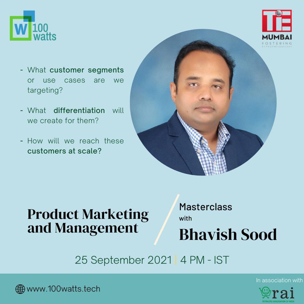 100wattsT's tweet photo. Attend #Masterclass on 𝐏𝐫𝐨𝐝𝐮𝐜𝐭 𝐌𝐚𝐫𝐤𝐞𝐭𝐢𝐧𝐠 &amp; 𝐌𝐚𝐧𝐚𝐠𝐞𝐦𝐞𝐧𝐭.

Speaker- @bhavishsood, @ModulorCapital
Date - 25th September 2021
Time - 4-5 PM IST
Mode - Zoom Session

Reg- https://t.co/XLRxQ8FaoD

#productmarketing #productmanagement #CustomerSuccess #StartUp https://t.co/LH1vP8ivJ7