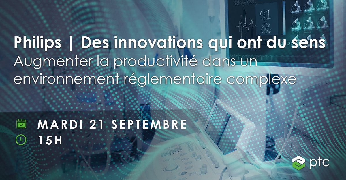 [ Webinaire ]  J-1 avant de retrouver nos experts demain à 15h pour découvrir comment Philips tire pleinement parti du #PLM dans un envrionnement réglementaire complexe #medicaldevice #témoignage #PTCFrance avec 
<a href="/actu_ETI/">Techniques de l'Ingénieur</a>
 Inscription &gt; ptc.co/gnnI50G1ioJ