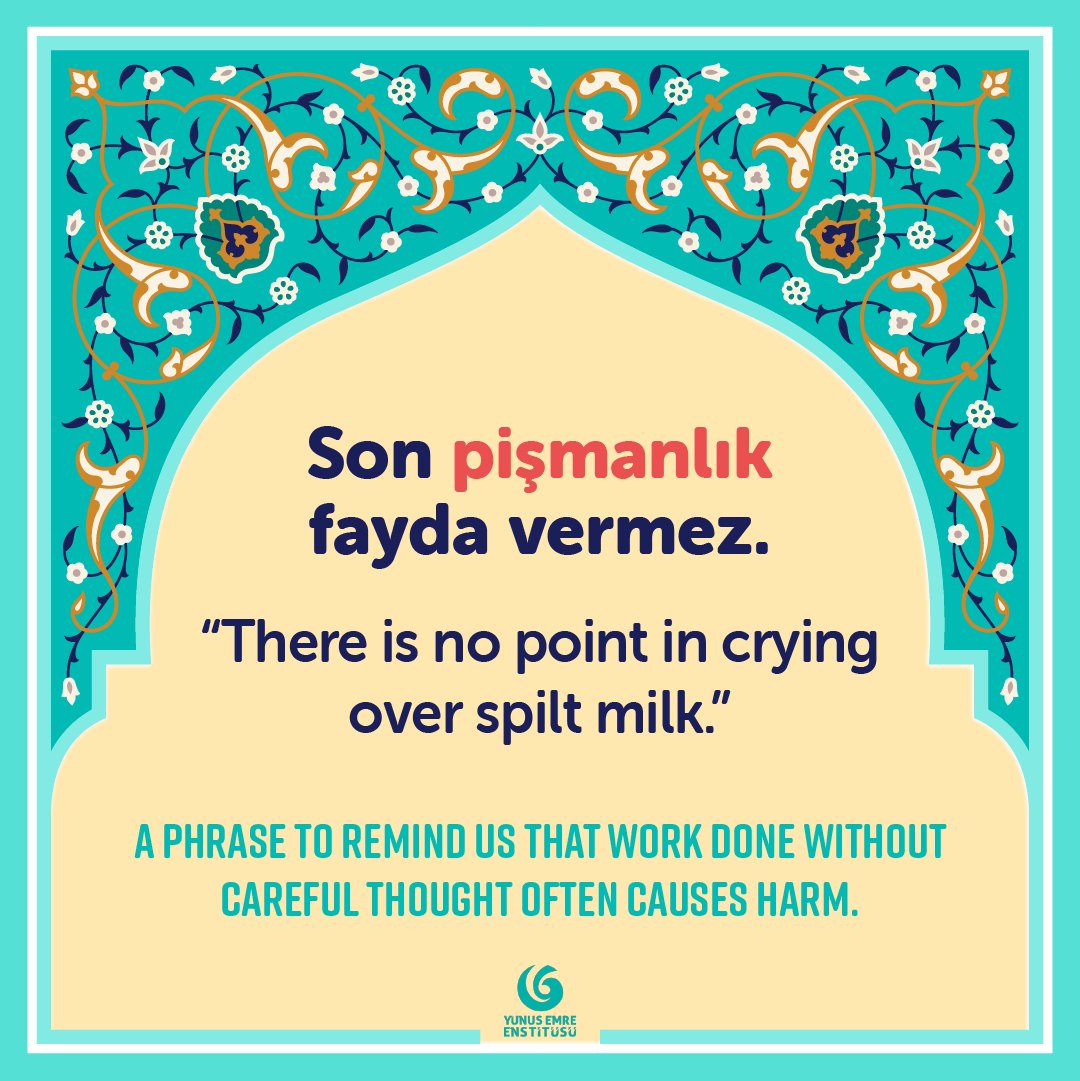 yeeamerika's tweet photo. 🇹🇷 ❝Son pişmanlık fayda vermez❞

🇺🇸 ❝There is no point in crying over spilt milk❞

#MerhabaMonday #TurkishIdioms 
#NewLanguage #TurkishCulture https://t.co/W352KEz48g