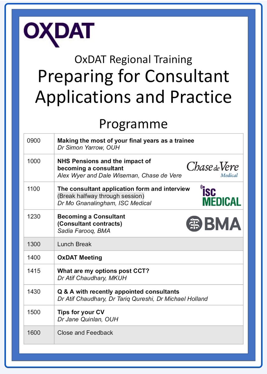 OxDAT (@oxdatc) on Twitter photo Really informative talks this morning on the consultant application process and aspects of consultant practice. More to come this afternoon! @ISCMedical <a href="/TheBMA/">The BMA</a> <a href="/ChasedeVereMed/">Chase de Vere Medical</a> <a href="/jane_quinlan/">Jane Quinlan</a> Really informative talks this morning on the consultant application process and aspects of consultant practice. More to come this afternoon! @ISCMedical <a href="/TheBMA/">The BMA</a> <a href="/ChasedeVereMed/">Chase de Vere Medical</a> <a href="/jane_quinlan/">Jane Quinlan</a>