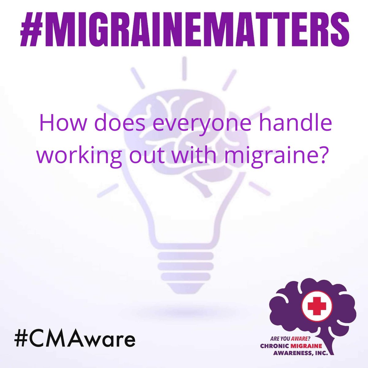 CMAware's tweet photo. #MemberQuestionOfTheDay #QOTD #MigraineMatters #CMAware #NotAlone 
 How does everyone handle working out with migraine? https://t.co/qZvODjDoWn