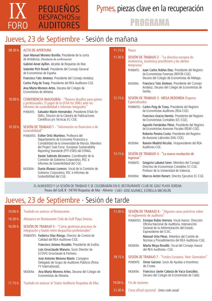 #ForoPymesAuditoria: Sesiones del jueves 23 de septiembre de 2021 - IX Foro Nacional de Pequeños Despachos de Auditores, "Pymes, piezas clave en la recuperación". #Auditoria #RLAC #Sostenibilidad #AuditoriaPublica #Concursal
buff.ly/3izIHnO