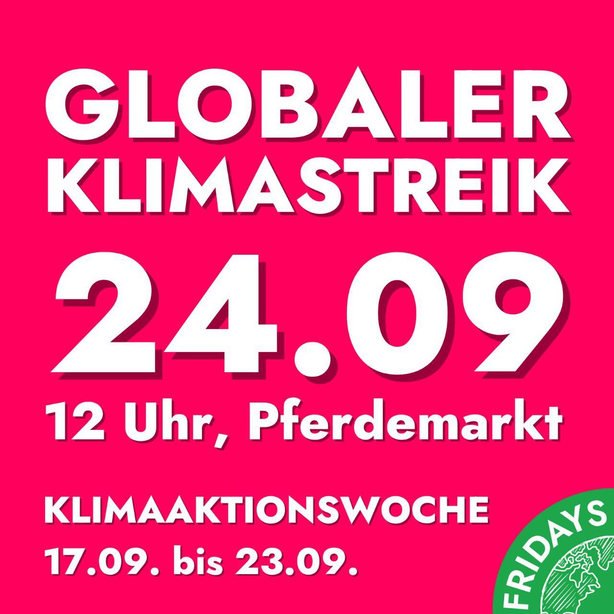 Am Freitag heißt es #AlleFuersKlima! Dieses Mal gibt es vier Zubringerdemos:
📍11.30 Uhr – Neues Gymnasium Oldenburg, Laufdemo
📍12 Uhr – IGS Flötenteich, Raddemo
📍11.30 Uhr – Universität Oldenburg, Campus Haarentor A14, Raddemo
📍10.45 Uhr – Osternburg, Wunderburgpark, Laufdemo