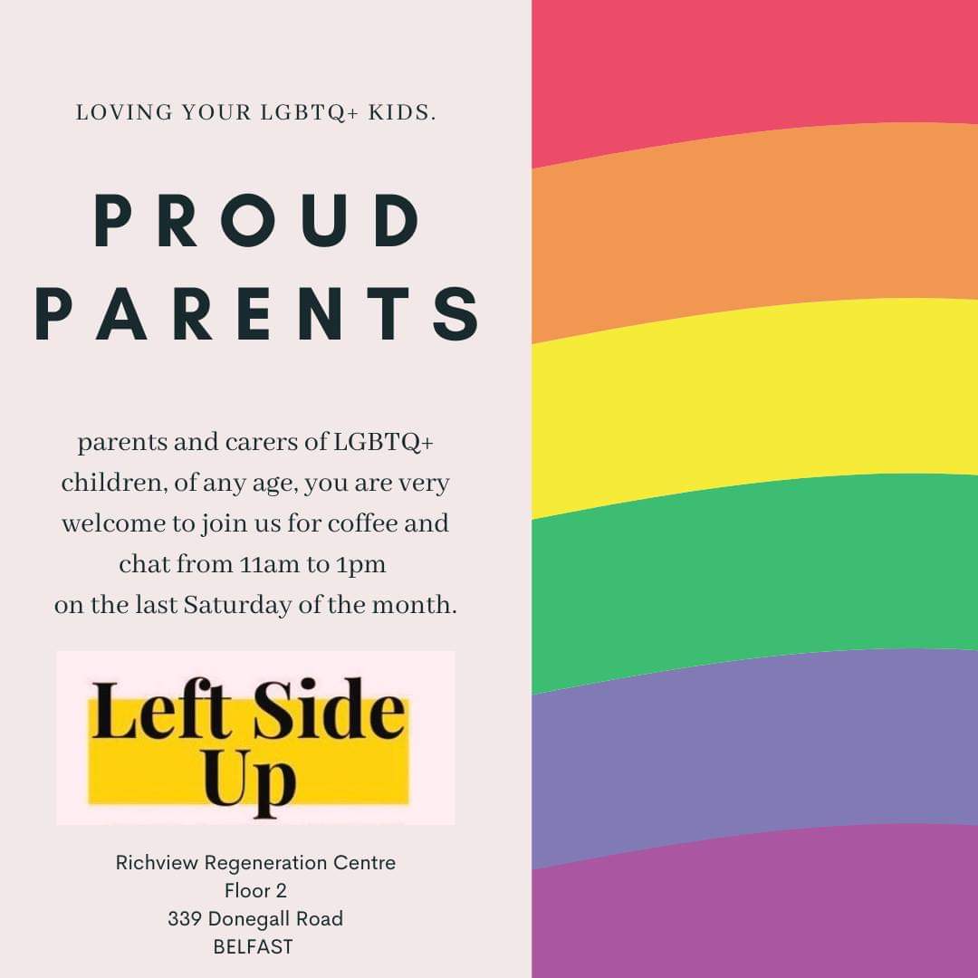 LeftSideUpNI's tweet image. Proud Parents meets in LSU at 11am on the last Saturday of every month.  Our next meeting is this Saturday morning the 25th September. For all parents of LGBTQ+ kids, no matter how grown they are or where you are on your journey as a family. For love, solidarity &amp;amp; support. 🏳️‍🌈 🏳️‍⚧️