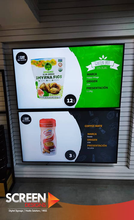 Nuestro equipo realizó una impecable instalación de nuestro servicio de #SeñalizaciónDigital al incorporar 3 #CartelerasDigitales que muestran contenido animado y apetitosos para el público externo de Meat the market🔥

Contáctanos para resaltar tus productos y generar impacto.😎