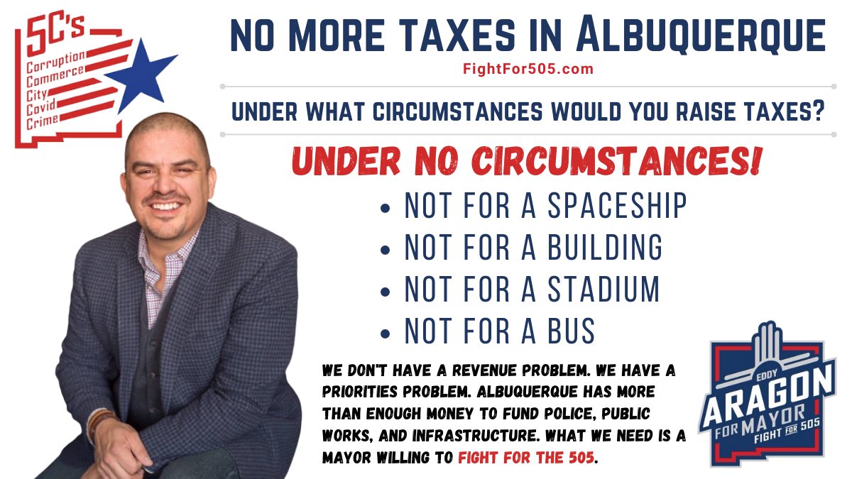 Eddy4abq's tweet photo. EDDY ON THE ISSUES: "We don't have a revenue problem. We have a priorities problem. #Albuquerque has more than enough money to fund police, public works, and infrastructure. What we need is a mayor willing to #FightFor505!"
https://t.co/5mVe7YYl6a #ABQ #EddyAragonForABQMayor https://t.co/JlBsZNXl6K