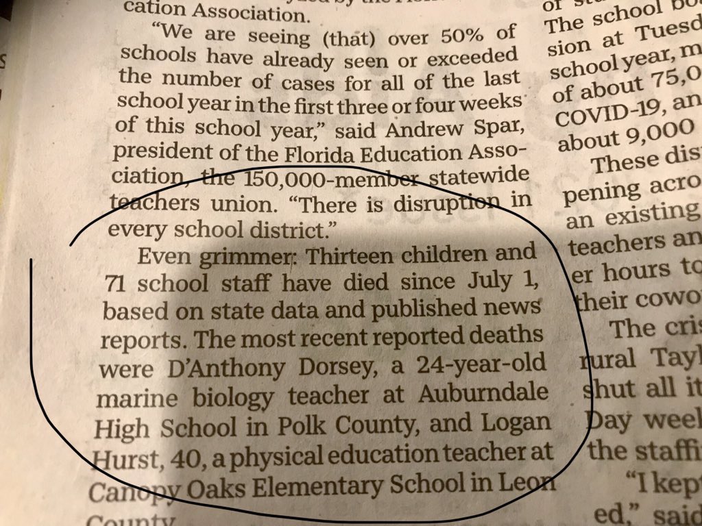 CathyNotToday's tweet photo. @ethanmwolf Today’s sarasota paper 

Note last screenshot 

Florida DOH does not even track school cases 

Reprehensible https://t.co/igu3IHOHJd