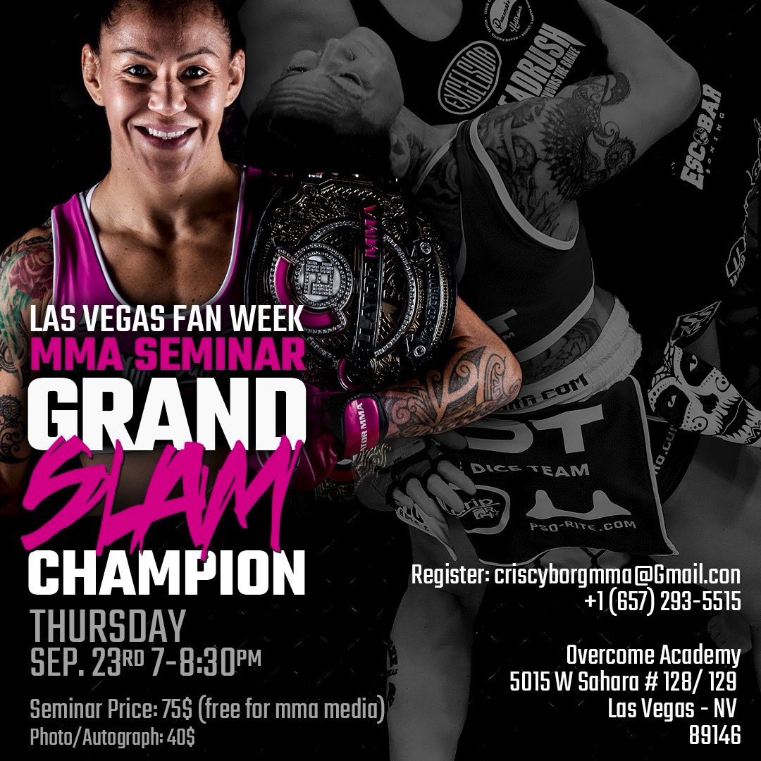 criscyborg's tweet photo. Viva Las Vegas! 🚨 Don’t miss your chance to train with @criscyborg in Vegas this Thursday! Members of the MMA media can attend free!
👇🏼👇🏼👇🏼👇🏼👇🏼👇🏼👇🏼
https://t.co/ZScYpdHQTl https://t.co/PJB8mzAaDR