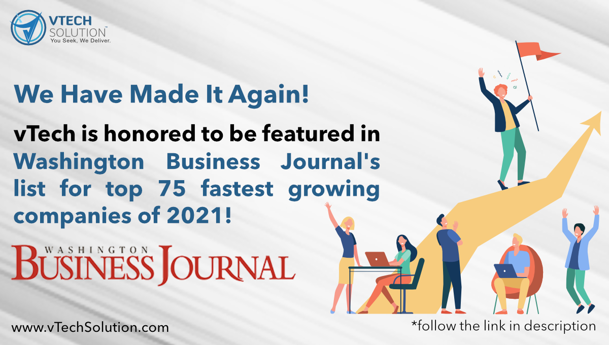 vTechSolusnInc's tweet photo. Proud to be recognized 2nd time in a row by Washington Business Journal! Thanks to our patrons and vTech Solution Inc.’s family members.
#WBJFASTEST #vTech2ThenextLevel #vtechsolutioninc #winningtogether #success #motivation #gratitude #thankyou
https://t.co/FxPIqqp1TG https://t.co/n7g5VNREOl