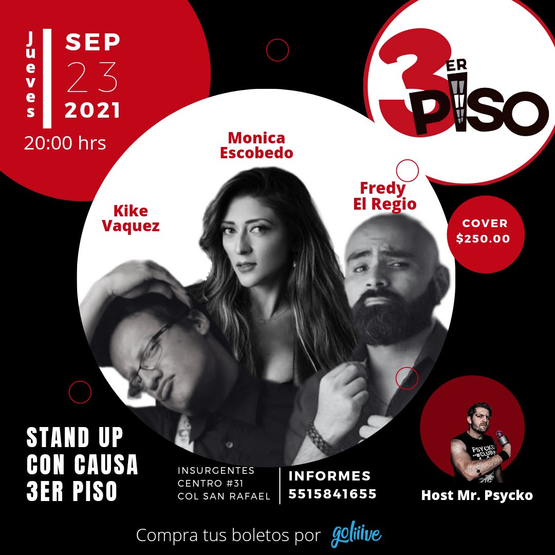 Gran show a beneficio compra tus boletos en 
goliiive.com/stand-up-con-c…
<a href="/Kikebienparado/">PINCHEGUAPO</a> <a href="/yosoymonica/">Mónica Escobedo</a>  <a href="/FredyRegio/">Fredy Navarro, Monterrey Nuevo León</a>