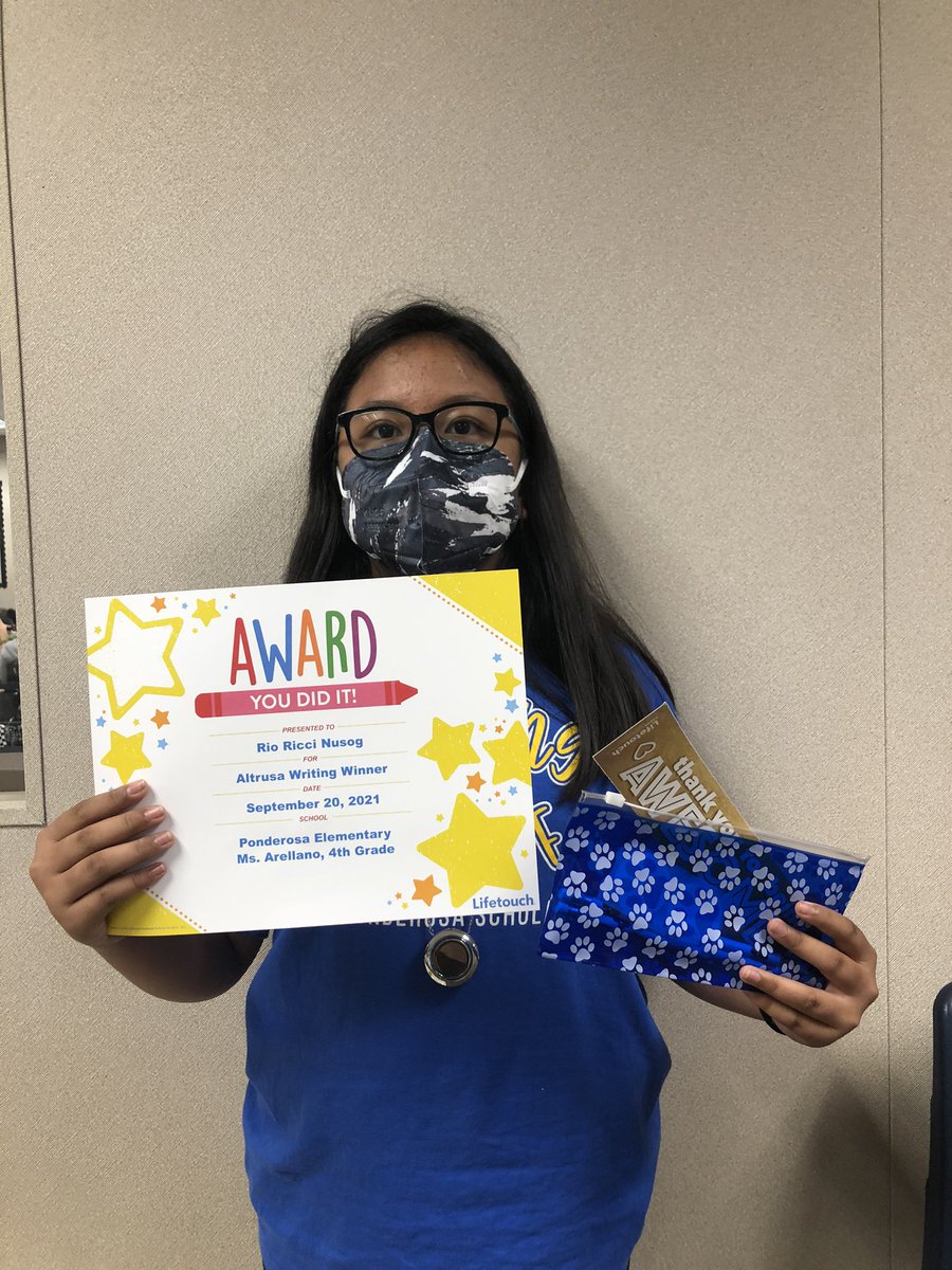 Pride, join us in congratulating Rio from Mrs. Arellano’s class, our proud winner of the 4th grade Altrusa Writing Contest! Congratulations Rio!