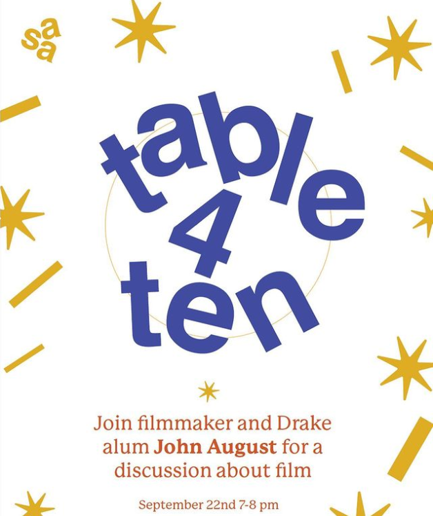 The Drake University Student Alumni Association is hosting a virtual Table for Ten event with screenwriter and Drake alum John August on Wednesday. Students can register by filling out the Google form here: forms.gle/jeTj9U2S7kUfvm…