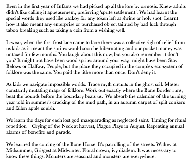 For those kindly asking what the Hookland piece is in the coming #LoreDisorder anthology from @MagdaKnight and @RymKechacha it's called RUMOUR BEASTS and its about childhood, magic and monsters - effectively condensed Hookland.  Here's a bit of it: