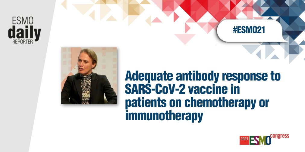 #ESMO21: Most, but not all, patients on #chemotherapy or #immunotherapy for solid tumours had an adequate immune response after two doses of mRNA-1273 vaccination, with no new safety concerns. 👉 ow.ly/La1k50Gdajv
#COVID19nCancer #COVID19 #SARSCoV2 #COVID19vaccine