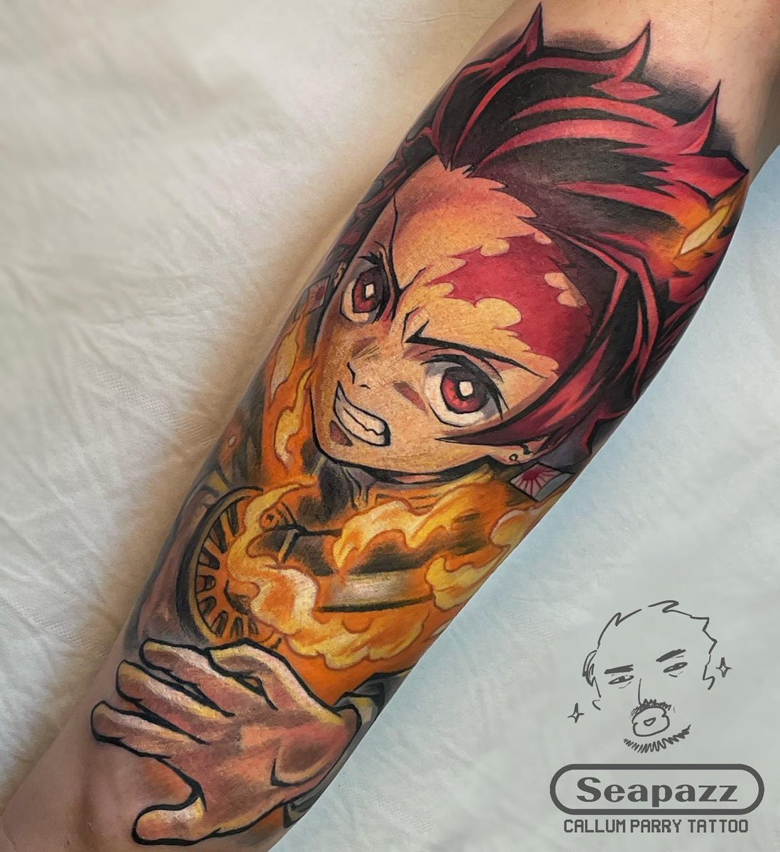Did this Tanjiro piece on Saturday! Always happy to do demon slayer tattoos! #anime #animetattoo #animeink #tattoo #tattooart #tattooartist #demonslayer #kimetsunoyaiba #tanjirokamado #tanjiro #colourtattoo #colortattoo #uktattoo #uktattooartist #ink