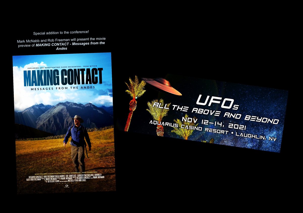 Very excited and privileged to be a special addition to the 2021 StarWorks USA conference (in Laughlin, Nevada), screening a preview of ‘Making Contact Messages from the Andes’ (to be released in 2022!) 

#uap #ufos #research #news #disclosure #space #ufosightings #et #ufology