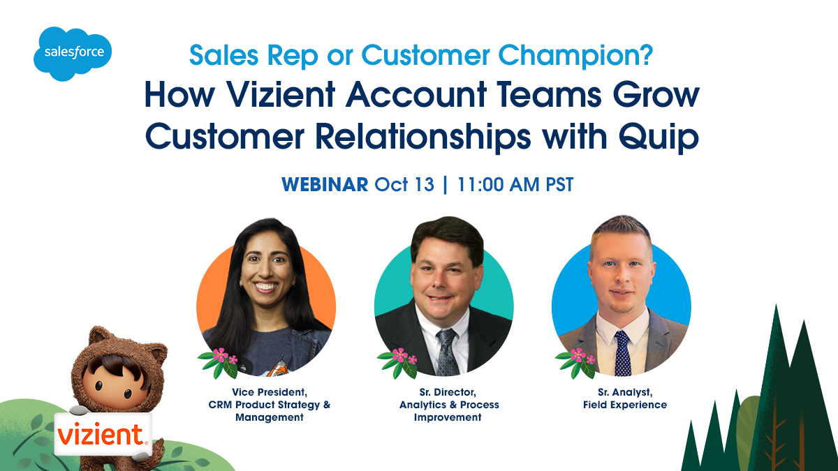 Salesforce Quip (@salesforcequip) on Twitter photo Are you a Sales Rep or a Customer Champion? ๐ Join <a href="/VizientInc/">Vizient, Inc.</a> Commercial Ops leaders to hear how they re-imagined Account Planning processes to provide more value to customers.
Register Now: sfdc.co/vizient Are you a Sales Rep or a Customer Champion? ๐ Join <a href="/VizientInc/">Vizient, Inc.</a> Commercial Ops leaders to hear how they re-imagined Account Planning processes to provide more value to customers.
Register Now: sfdc.co/vizient