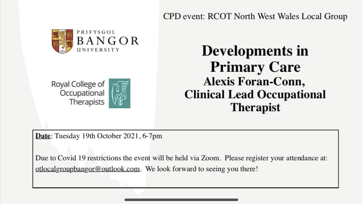 Looking forward to presenting to our local RCOT group on Primary Care. Just need to write it now! Please let me know if there is anything it would be really helpful to cover 😊 @MIKE1OT @hoffiOT @RCOTPolicyWales