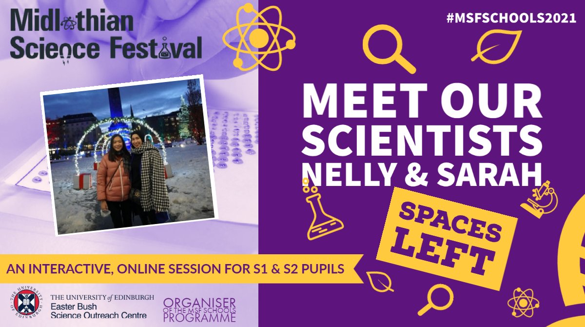 EBSOClab's tweet image. Your @midgov  S1 - S2 pupils can talk with Nelly Mak &amp;amp; Sarah Yusoff. Both are PhD students, which means that they are studying to become a professional scientists.
✔️Pre-session activities
✔️Online &amp;amp; interactive

Book now! edin.ac/3CRVsDl  #MSFschools2021