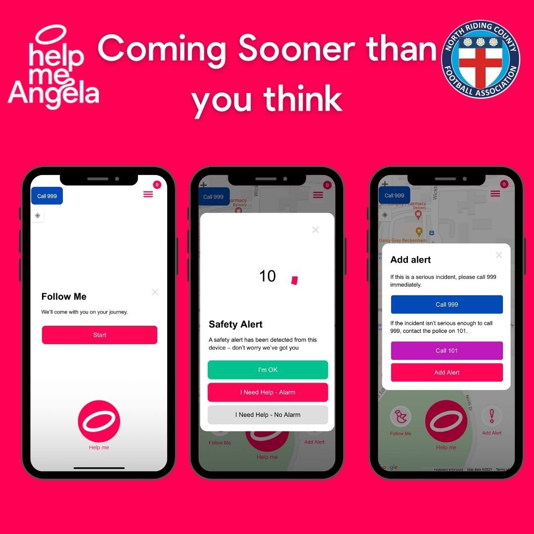 COMING SOON | Here at North Riding FA we are introducing the world-first personal safety app: 'help me Angela'

At NRCFA we want to ensure all of our referees are safer, both on and off the field. 

Further information coming soon!

#helpmeangela #personalsafetyapp 
#NRCFAREFDEV