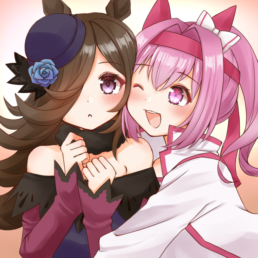 ハルウララ(ウマ娘) ,ライスシャワー(ウマ娘) 「ウラライス♪
#ウマ娘プリティーダービー
#ハルウララ
#ライスシャワー 」|ここぺりーののイラスト