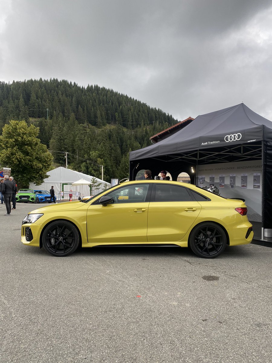 AudiUKPress's tweet photo. First RS 3s will start arriving in the UK at the end of the year. But here’s the first one we’ve seen in the metal finished in Python Yellow 
👉 https://t.co/qZCM9bBanP https://t.co/C1YLswzimj