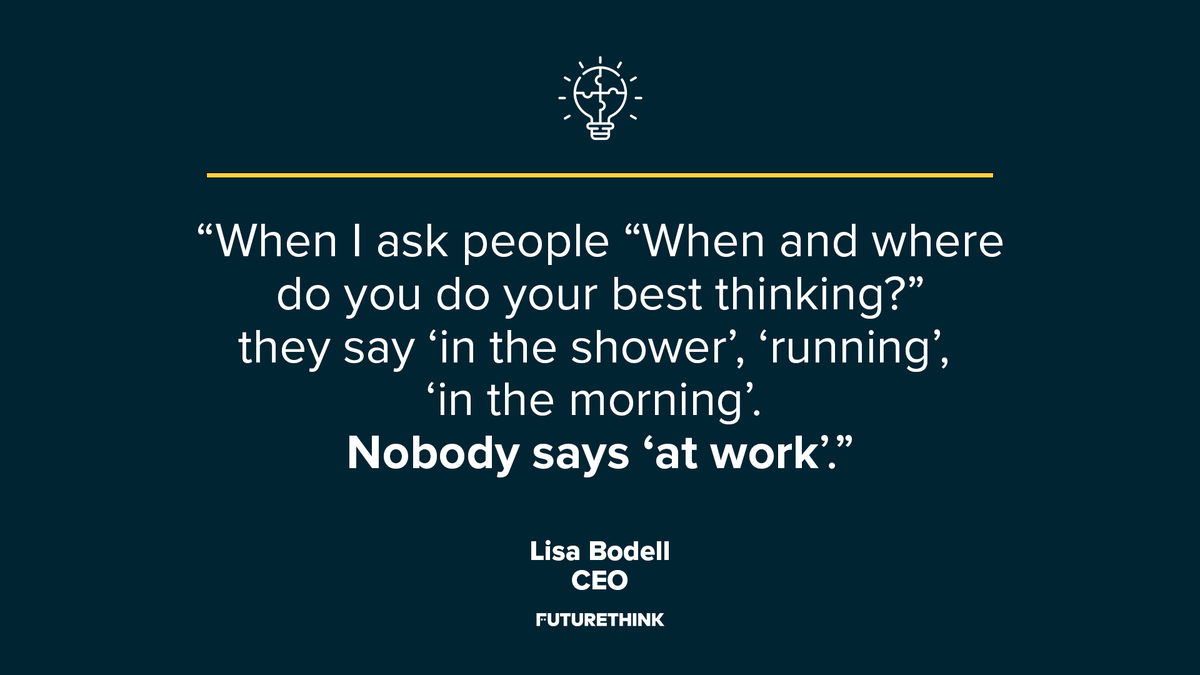 LisaBodell's tweet photo. When and where do you do your best thinking? Leave your answers in the comments below 👇 

#FutureThink #ThinkingHat #Think #Innovation @futurethinktank https://t.co/EUUPY7RRka
