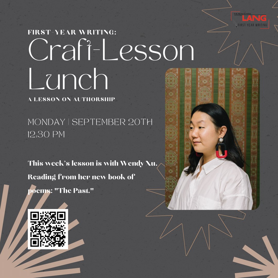 TODAY! ONLINE I Craft-Lesson Lunch w/ Wendy Xu 

Register here for event and link to our book raffle: event.newschool.edu/cllauthorshipt…
