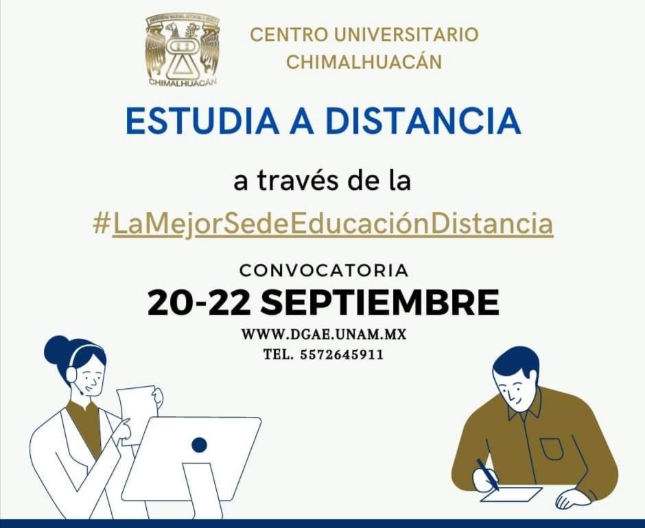 CUCh_OFICIAL's tweet photo. Es hoy, es hoy!!!

Hoy inicia el registro a la Convocatoria de la #UNAM a distancia y sistema abierto #SUAyED

https://t.co/weXDvNxzEz

#CUCh
Somos la #MejorSedeEducaciónDistancia https://t.co/FfEhUvgyrZ