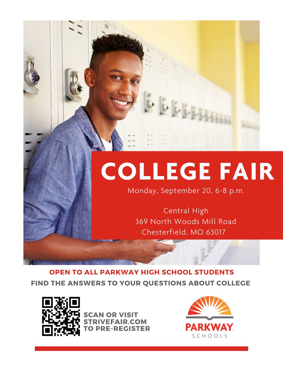 Find the answers to your questions about college at the Parkway College Fair tonight! This in-person event is open to all Parkway high school students.