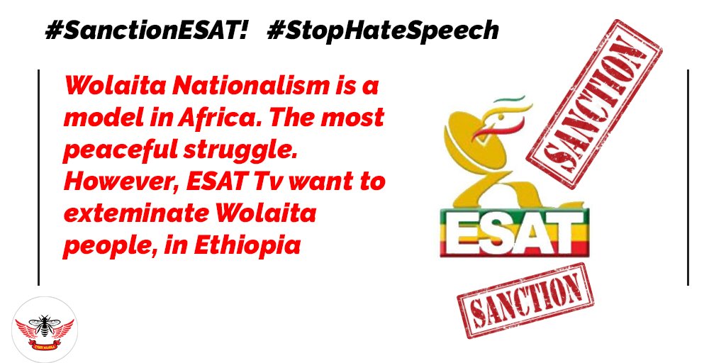 OfficialNUSO's tweet photo. Wolaita Nationalism is a model in Africa. The most peaceful struggle. However, ESAT Tv want to exerminate Wolaita people, in Ethiopia.
#SanctionESAT! #GroupDefamationIsCrime! #ESATisCriminalCorporate!
@POTUS @USAmbUN
@USEmbassyAddis
@UKinEthiopia https://t.co/YiiDmSsmUc