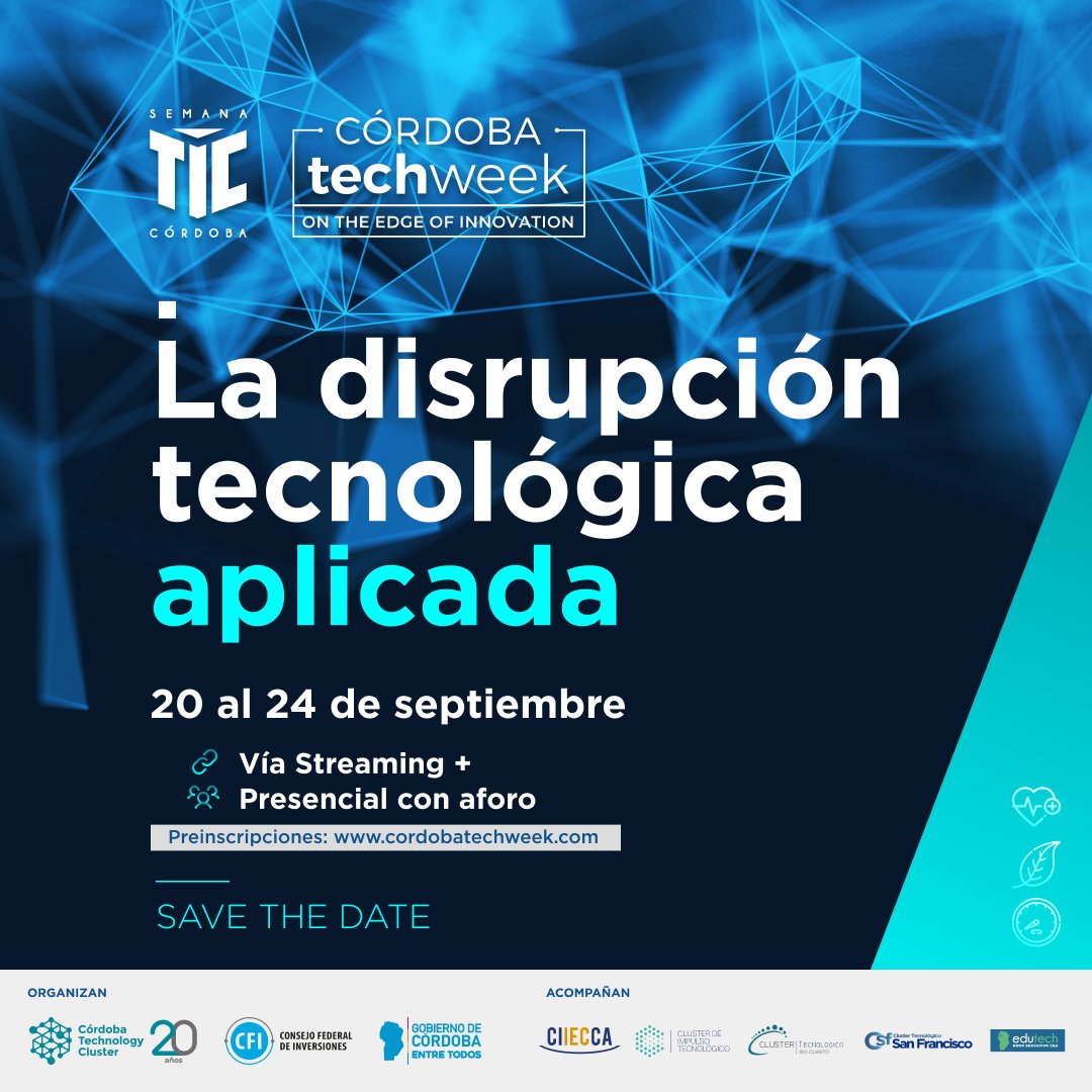Empieza hoy la #CórdobTechWeek: “La disrupción tecnológica aplicada”
Se trata de la 9° Edición de la #SemanaTIC que tendrá lugar desde hoy hasta el 24/09. Durante cuatro días, más de 30 oradores serán los protagonistas 
infonegocios.info/y-ademas/empie…
vía @InfoNegocios_AR