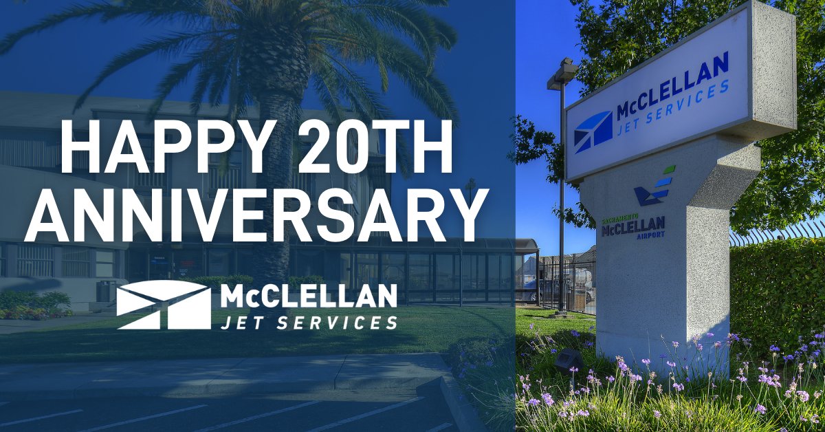 Happy 20th Anniversary, McClellan Jet Services! 🎉 MJS is the 24/7 on-site FBO of @flykmcc, the nation's largest privately-owned, public use airport. 

#aviation #fbo #sacramento
