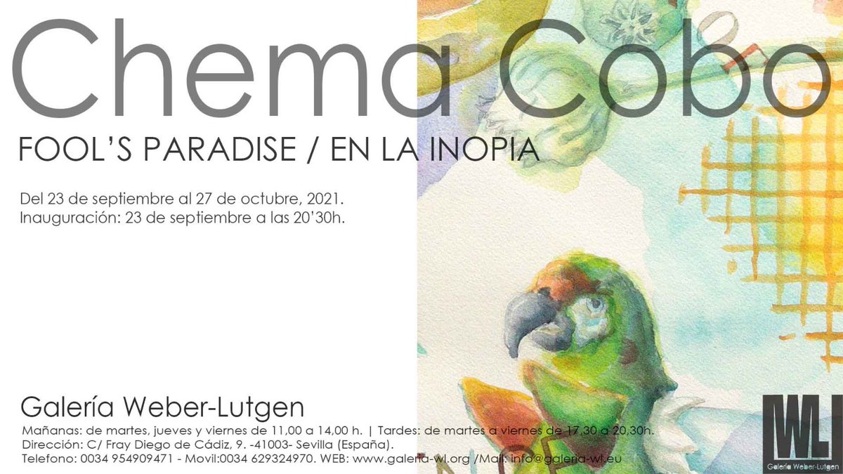 FOOL´S PARADISE/ EN LA INOPIA
Estimadas amigas y queridos amigos,

Tenemos el placer de invitaros el próximo jueves 23 de septiembre a las 20:30 horas a la inauguración del proyecto artístico de Chema Cobo. 
#chemacobo
#artecontemporaneosevilla