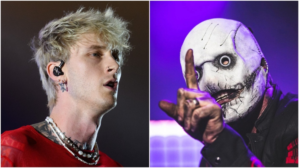 Revolvermag's tweet image. Machine Gun Kelly threw shade at Slipknot when they both played Riot Fest this past weekend: "Hey, you wanna know what I'm really happy that I'm not doing? Being 50 years old wearing a fucking weird mask on a fucking stage." l8r.it/7R6y