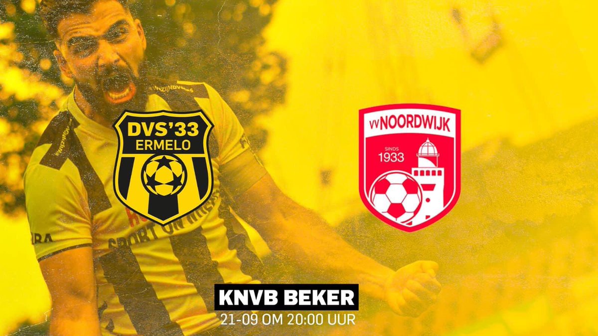 DVS33NL's tweet photo. KNVB BEKER | π
Morgenavond #cupnight in Ermelo!
Tegenstander is @vvnoordwijk in de laatste voorronde van de TOTO KNVB Beker. Inzet is een plaats in de 1e rond van het hoofdtoernooi. πͺ
Kom ook en steun de Geelzwarten! ππ€ Aanvang 20.00 uur
#wijzijndvsers #cupfighters #dvsnoo https://t.co/FXbRO75k2x