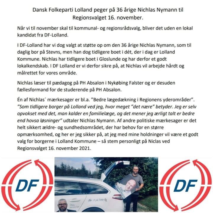 NichlasNymann's tweet photo. Stor tak til @DanskDf1995 Lolland for at vælge mig som repræsentant for dem❤️ Jeg er både stolt og ydmyg og glæder mig til at skulle samarbejde med jer 🇩🇰 #RV21 #regionsjælland #lolland #dflolland https://t.co/a9YK8vAxvw