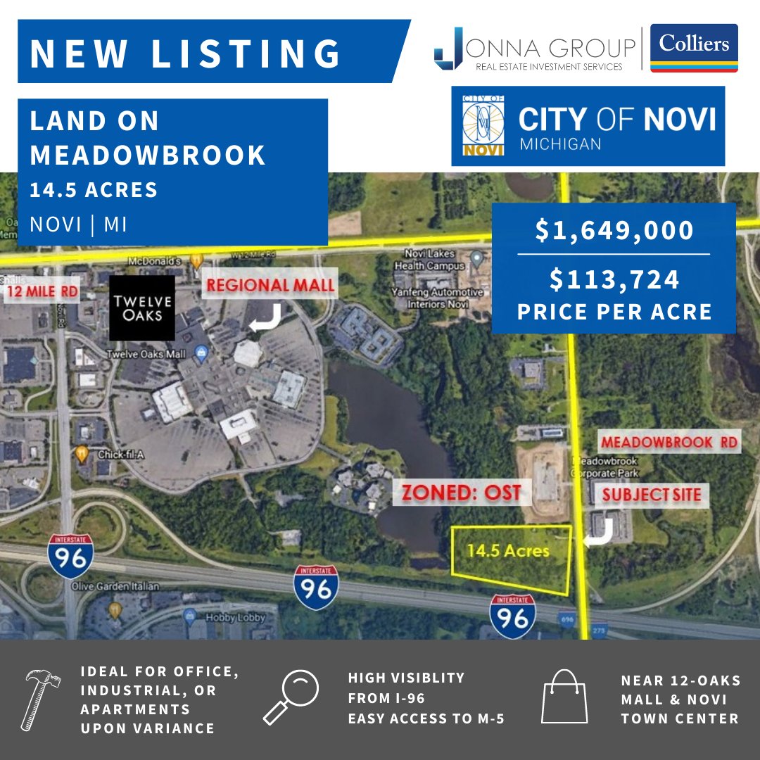 12 Oaks Mall Map Jonna Group On Twitter: "New Listing Land On Meadowbrook 14.5 Acres Novi,  Mi • $1,649,000 $113,724 Per Acre Ideal For Redevelopment Office,  Industrial Or Apartments • High Visibility From I-96 Easy Access