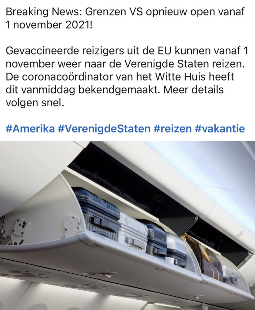 DoetsElske's tweet photo. Breaking News! USA laat toeristen vanaf begin nov weer toe. Wij kunnen weer #Doets reizigers heel erg blij maken! 💪🏽🇺🇸❤️ @DoetsReizen #deeptravel https://t.co/UmZKoG8Imu