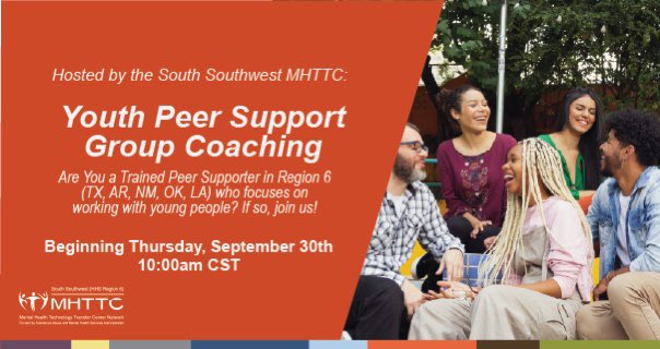SSWMHTTC's tweet photo. Are you a trained peer support worker who focuses on working with young people? Join us for our monthly Youth Peer Support Group Coaching Sessions, every last Thursday of the month. Find out more &amp; register below: https://t.co/IkYdNGMYIr https://t.co/V7pBeZvr4E