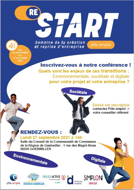AnjelinesTg's tweet photo. Dans le cadre de la semaine #ReStart ⁦@poleemploi_GE⁩  conférence proposée et animée par ⁦@pole_emploi⁩ #Guebwiller @franceactive⁩ ⁦@initiativesdura⁩ ⁦⁦@simplonco⁩ #communautedecommunesdelaregiondeguebwiller 27/09/21 inscriptions obligatoires https://t.co/M22Vh4lVTG