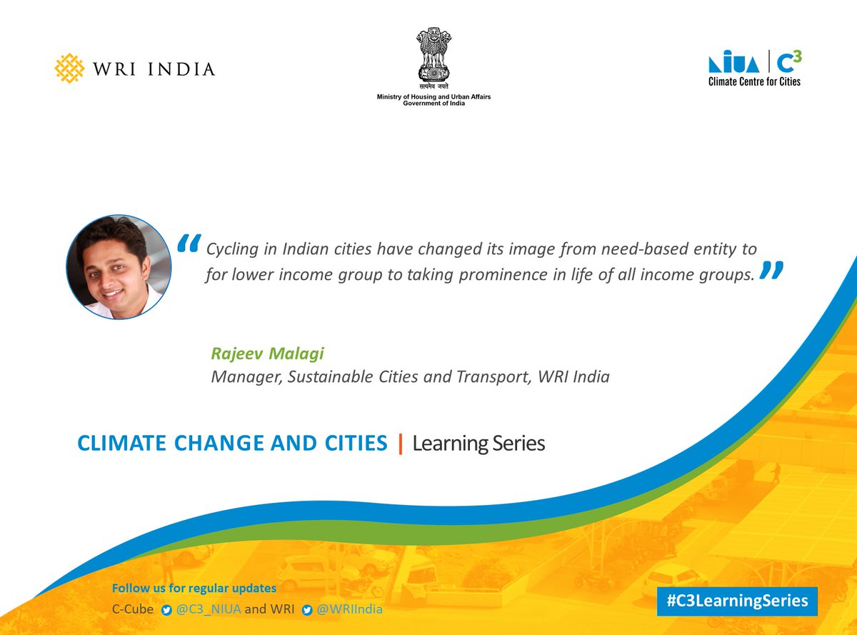 WRIIndia's tweet photo. #C3LearningSeries Here are some key quotes from the insightful session on Active Mobility Systems – Pandemic and Beyond.
Know more about the series, and watch webinar recordings here: https://t.co/i6BCxj0WC4
#ClimateAction #localclimateaction #climateactionplan https://t.co/14xlbcy2rX