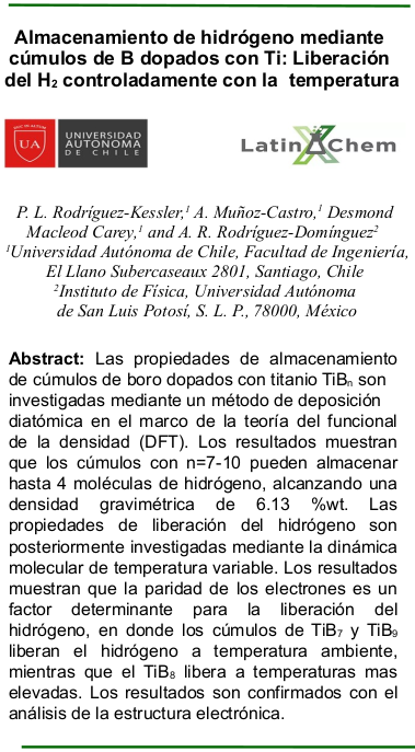 KesslerPl's tweet photo. Hi everyone, @LatinXChem, we are pleased to present our poster of Ti-doped Boron clusters. The article of our poster is also available (doi: 10.1002/adts.202100043).  @amclabs @autonomadechile. #LatinXChem #LXChemComp #Comp052 https://t.co/rtecFF0KVq