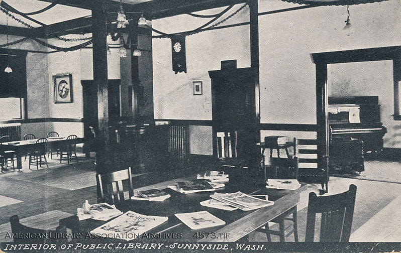 It's #LibraryPostcardMonday! Here is a postcard from the interior of the Sunnyside Public Library in Washington, mailed on Oct 17, 1917. bit.ly/2XI1c2X