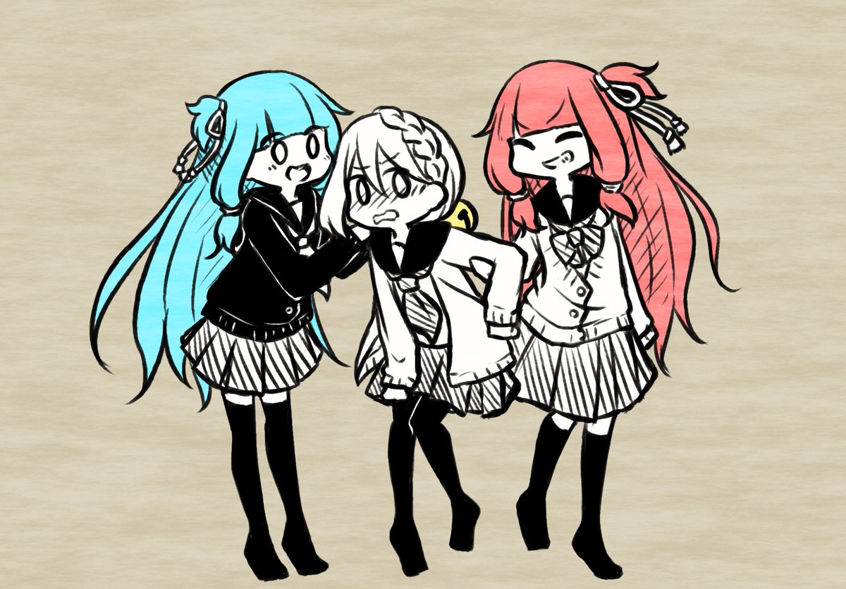kotonoha akane ,kotonoha aoi multiple girls 3girls pink hair school uniform long hair thighhighs braid  illustration images