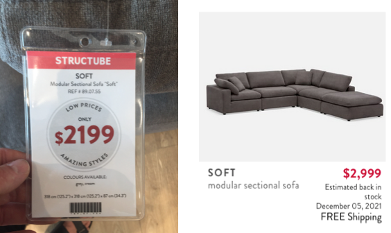 jeyedaye's tweet photo. Hey, @structube why the $800 price jump from July to September? And why does it say FREE shipping right there but when you go to buy it, there's a $65 delivery fee? https://t.co/Gu6AAK1wdf
