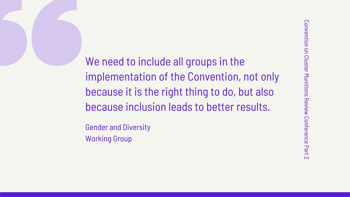 theGICHD's tweet image. The Gender and Diversity Working Group, of which the GICHD is a member, delivered a statement at the @ISUCCM #CCM2RevCon reiterating the importance of #clustermunition clearance operations, #riskeducation and victim assistance that include and benefit all.