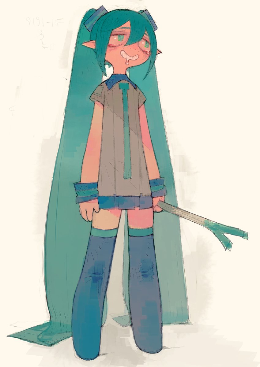 hatsune miku 1girl solo long hair twintails spring onion skirt very long hair  illustration images