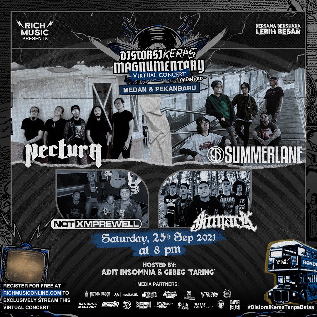 Not_Xmprewell's tweet photo. HORAS FOR ROCK SPIRIT! Di episode DistorsiKERAS Virtual Concert Roadshow kawan-kawan di Medan & Pekanbaru, lesgo kita moshing bareng hari Sabtu tanggal 25 September 2021 jam 8 malam eksklusif hanya di https://t.co/liuWKvy5vu
#richmusiconline
#DistorsiKeras https://t.co/WPQhVgc2Aj https://t.co/HgMvzL1PLV